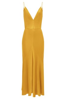 Brigita Slip Maxi Dress in Golden Birch Silk Satin