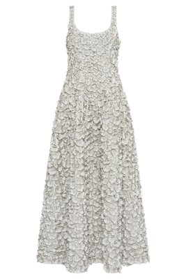 Ceolan Embroidered Floral Maxi Dress in White Leather