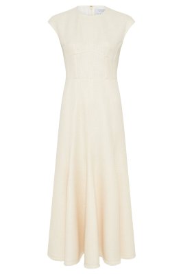 Crowther Midi Dress in Ivory Virgin Wool Silk Slub