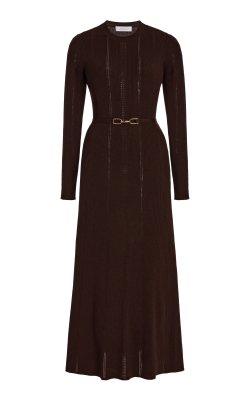 Imagene Pointelle Knit Midi Dress in Chocolate Merino Wool