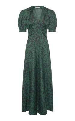Larkin Maxi Dress in English Green Printed Silk Twill