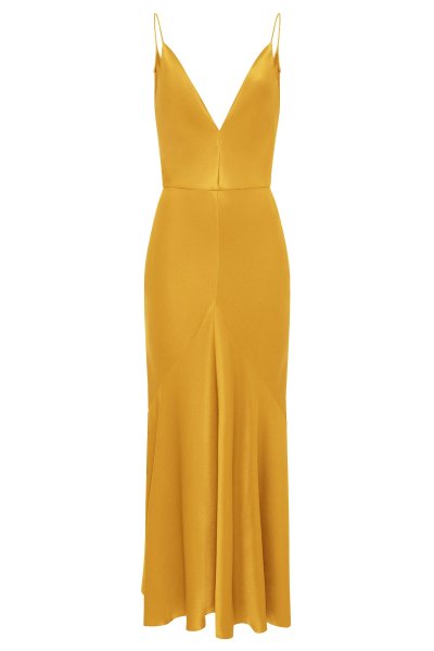 Brigita Slip Maxi Dress in Golden Birch Silk Satin
