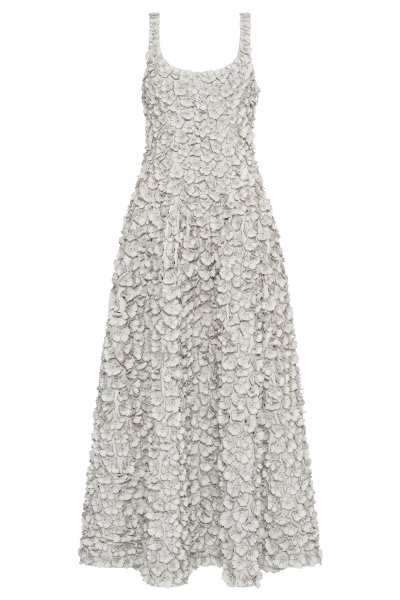 Ceolan Embroidered Floral Maxi Dress in White Leather