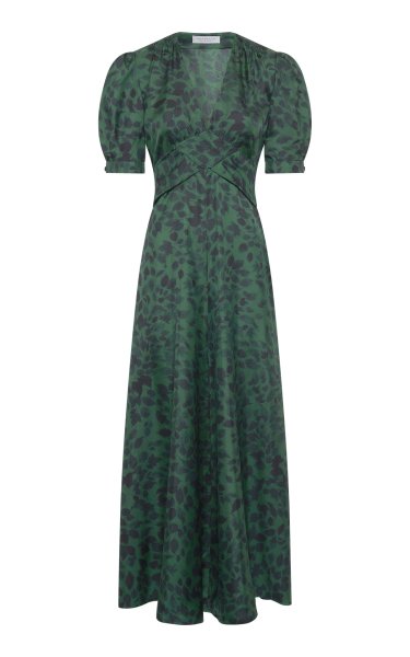 Larkin Maxi Dress in English Green Printed Silk Twill