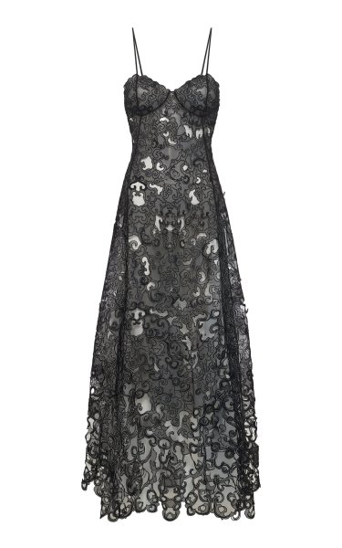 Luma Slip Midi Dress in Black Silk Organza Lace