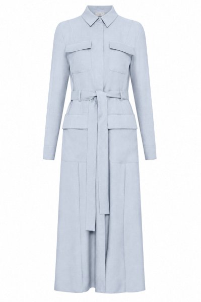 Meyer Shirtdress in Powder Blue Wool Cashmere Flannel